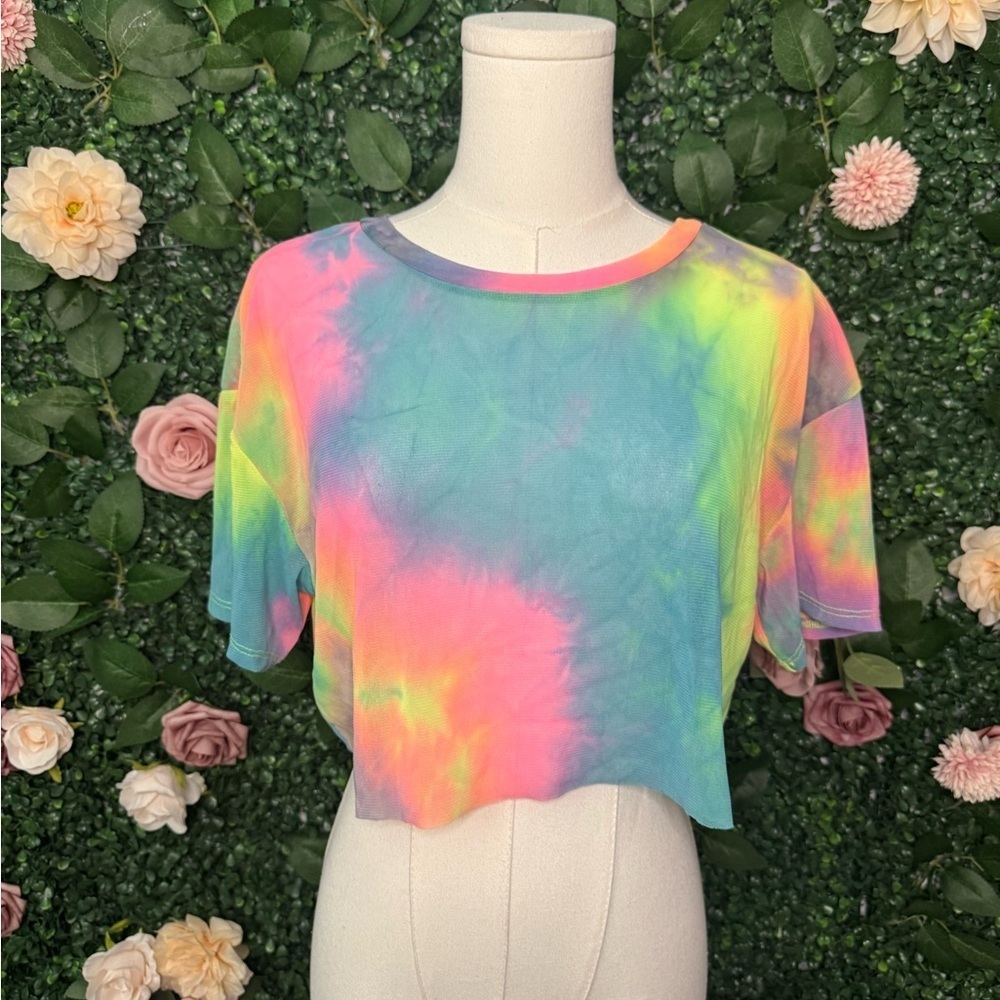 Sheer Neon Tie-Dye Crop Top